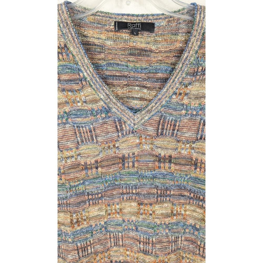 Vintage Raffi Linea Uomo Mens V-Neck Long Sleeve Y2K‎ Sweater Multi Color Large